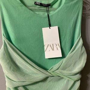 NWT Zara dress us med Green Party/cocktail mesh overlay NWT made in Romania